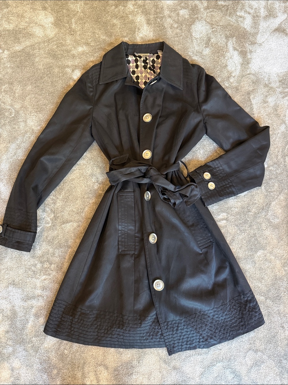 Apt. 9 Black Tie-Waist Trench Coat with Contrasting Lining